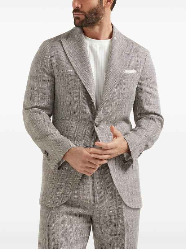BRUNELLO CUCINELLI MEN'S HERRINGBONE SILK LINEN BLAZER