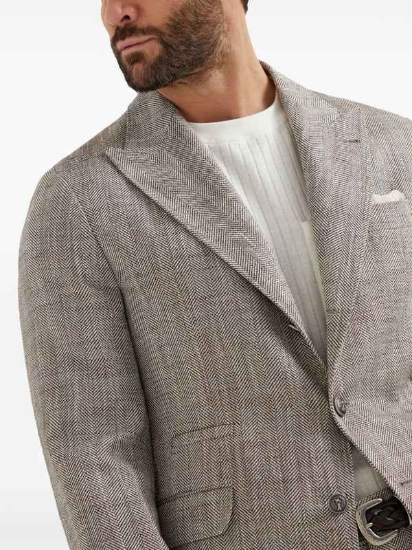 BRUNELLO CUCINELLI MEN'S HERRINGBONE SILK LINEN BLAZER
