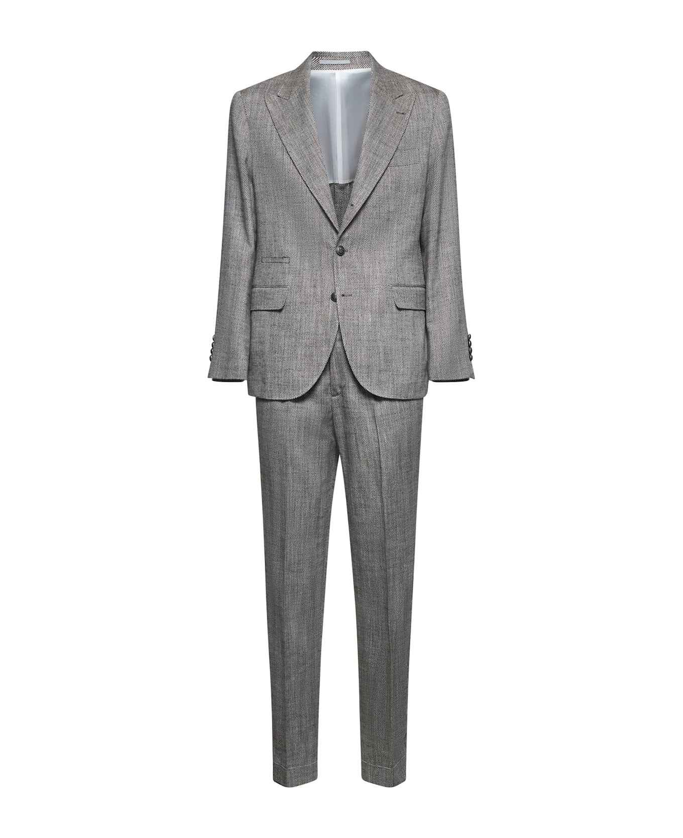 BRUNELLO CUCINELLI MEN'S GRAY SILK LINEN TAILORED SUIT