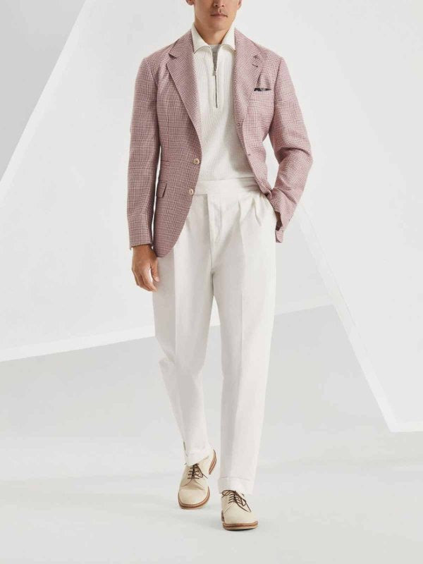 BRUNELLO CUCINELLI MEN'S WHITE AND RED WOOL LINEN BLAZER