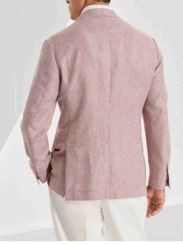 BRUNELLO CUCINELLI MEN'S WHITE AND RED WOOL LINEN BLAZER