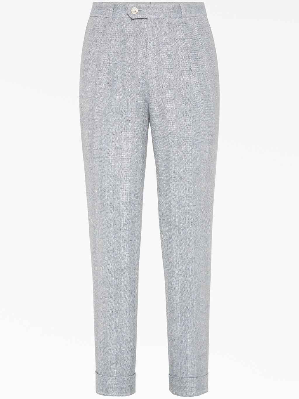 BRUNELLO CUCINELLI MEN'S DUST LINEN SILK WOOL TROUSERS