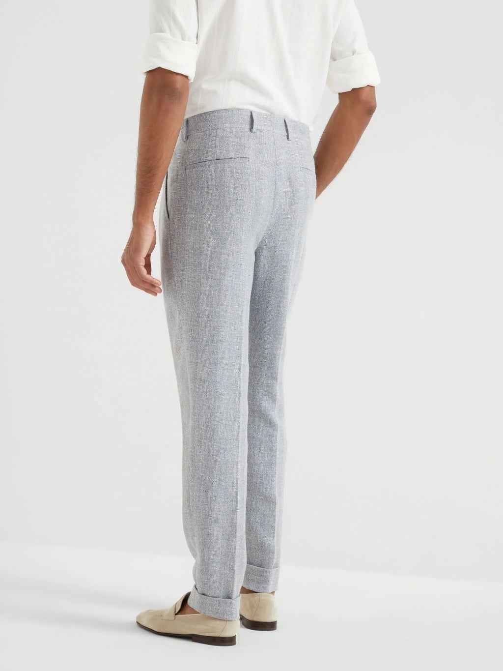 BRUNELLO CUCINELLI MEN'S DUST LINEN SILK WOOL TROUSERS