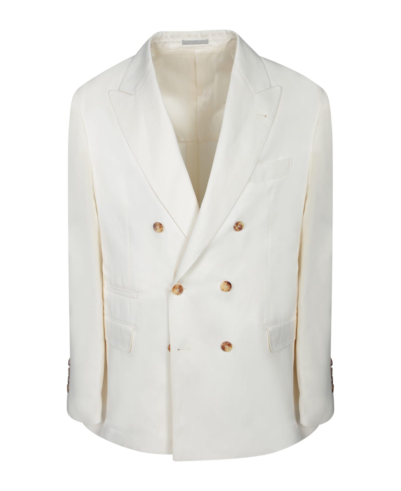 BRUNELLO CUCINELLI MEN'S OFF WHITE SILK LINEN SUIT