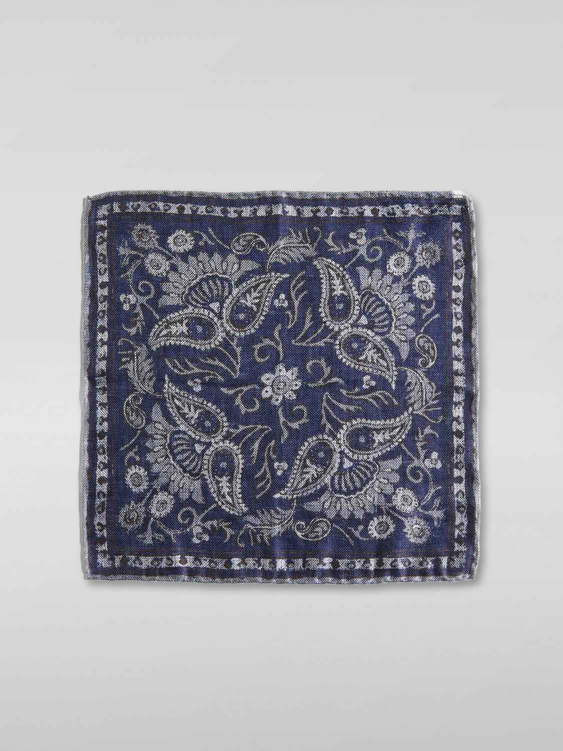 BRUNELLO CUCINELLI MEN'S NAVY GRAY LINEN SILK POCKETSQUARE