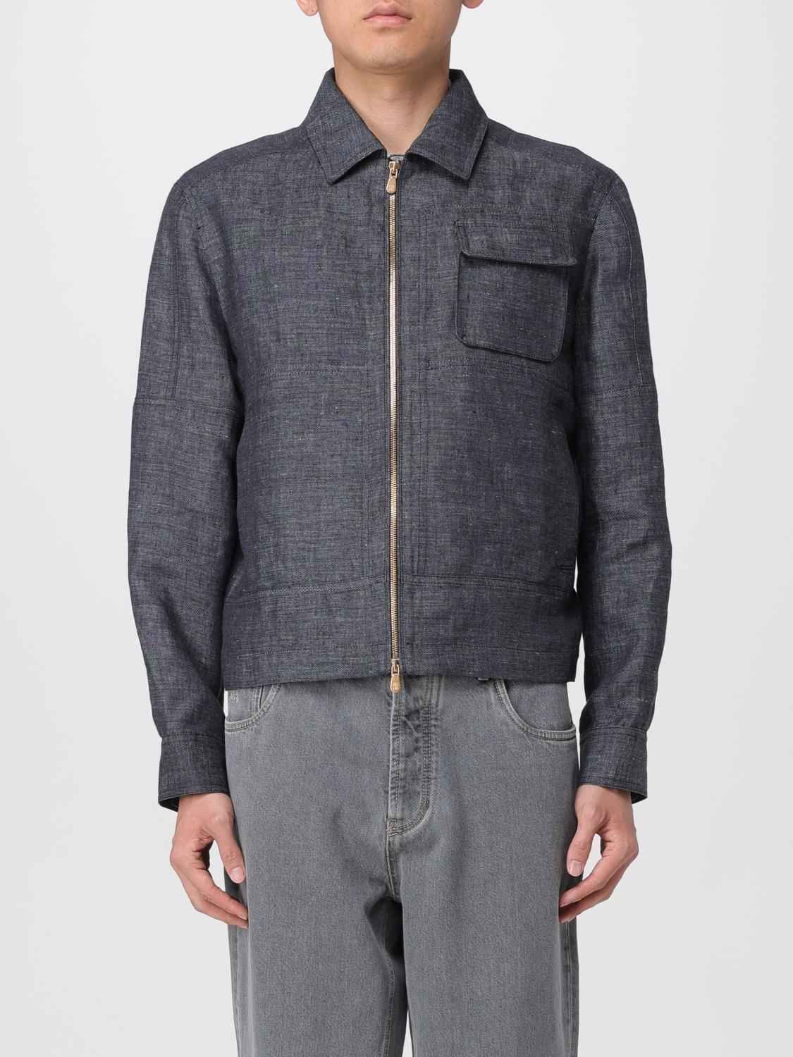 BRUNELLO CUCINELLI MEN'S BLACK LINEN ZIP JACKET