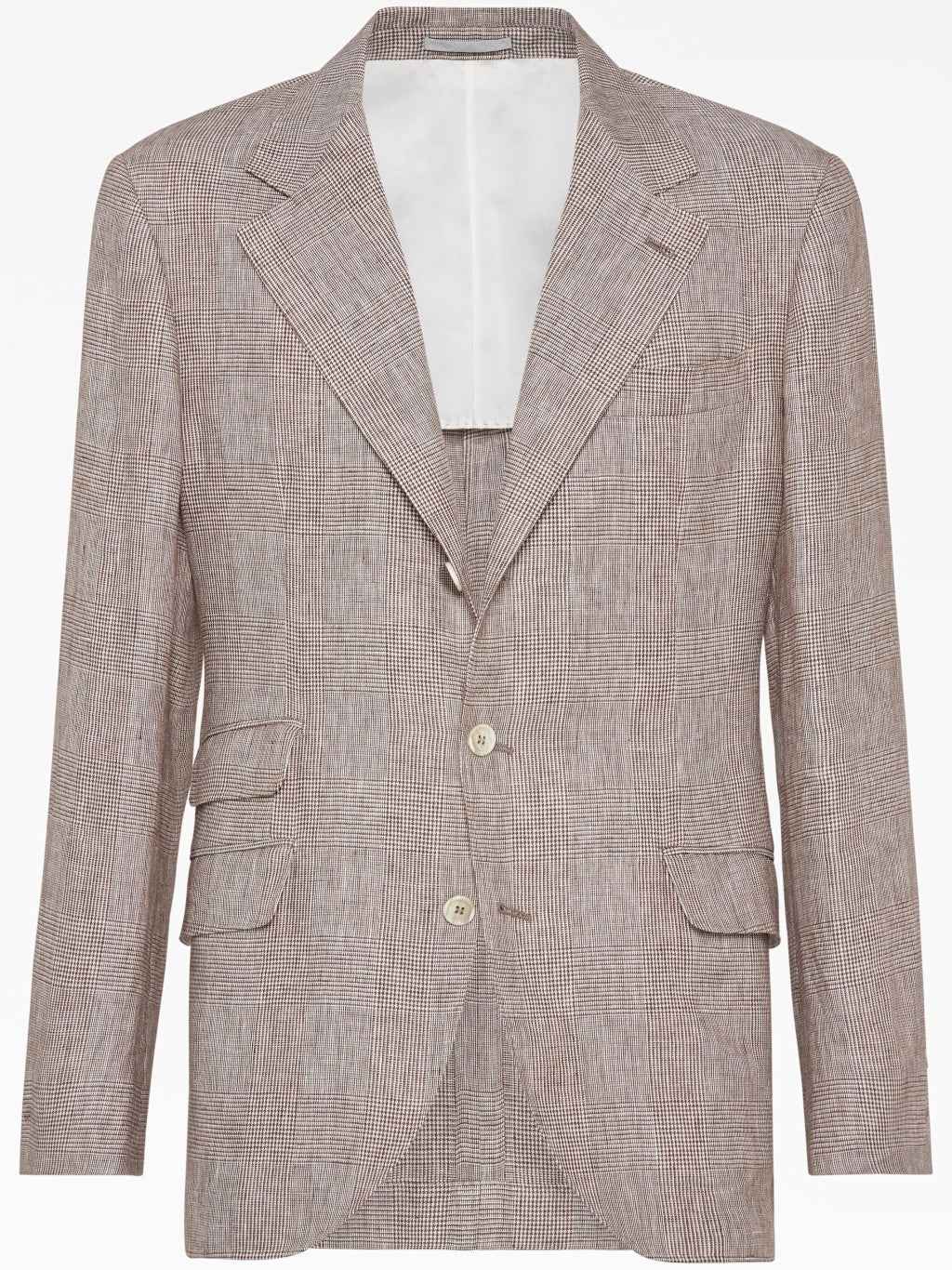 BRUNELLO CUCINELLI MEN'S GREY LINEN CHECK BLAZER