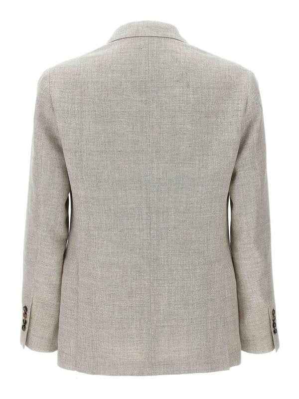 BRUNELLO CUCINELLI MEN'S LIGHT BEIGE LINEN WOOL BLAZER