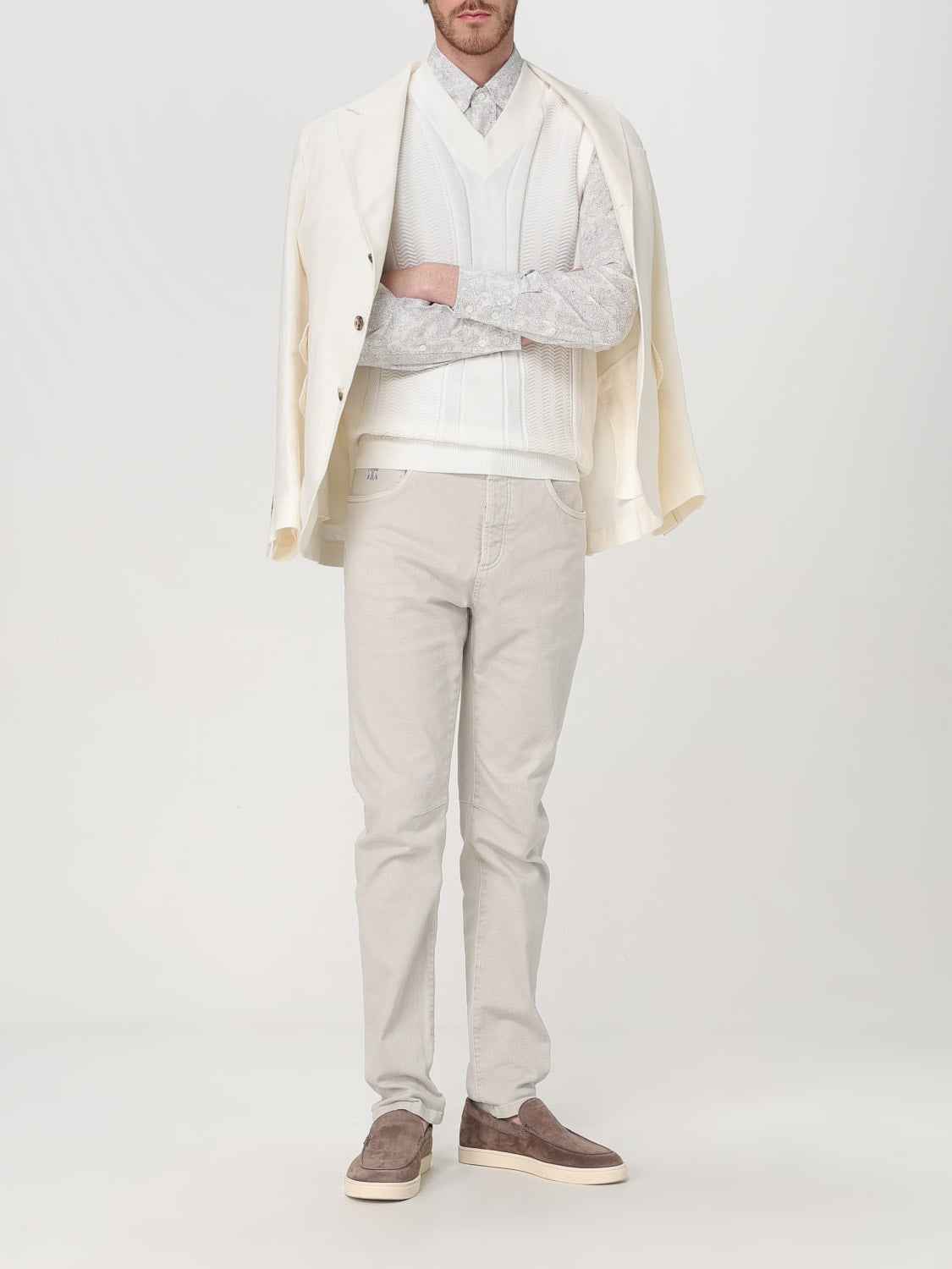BRUNELLO CUCINELLI MEN'S OFF WHITE LINEN WOOL BLAZER