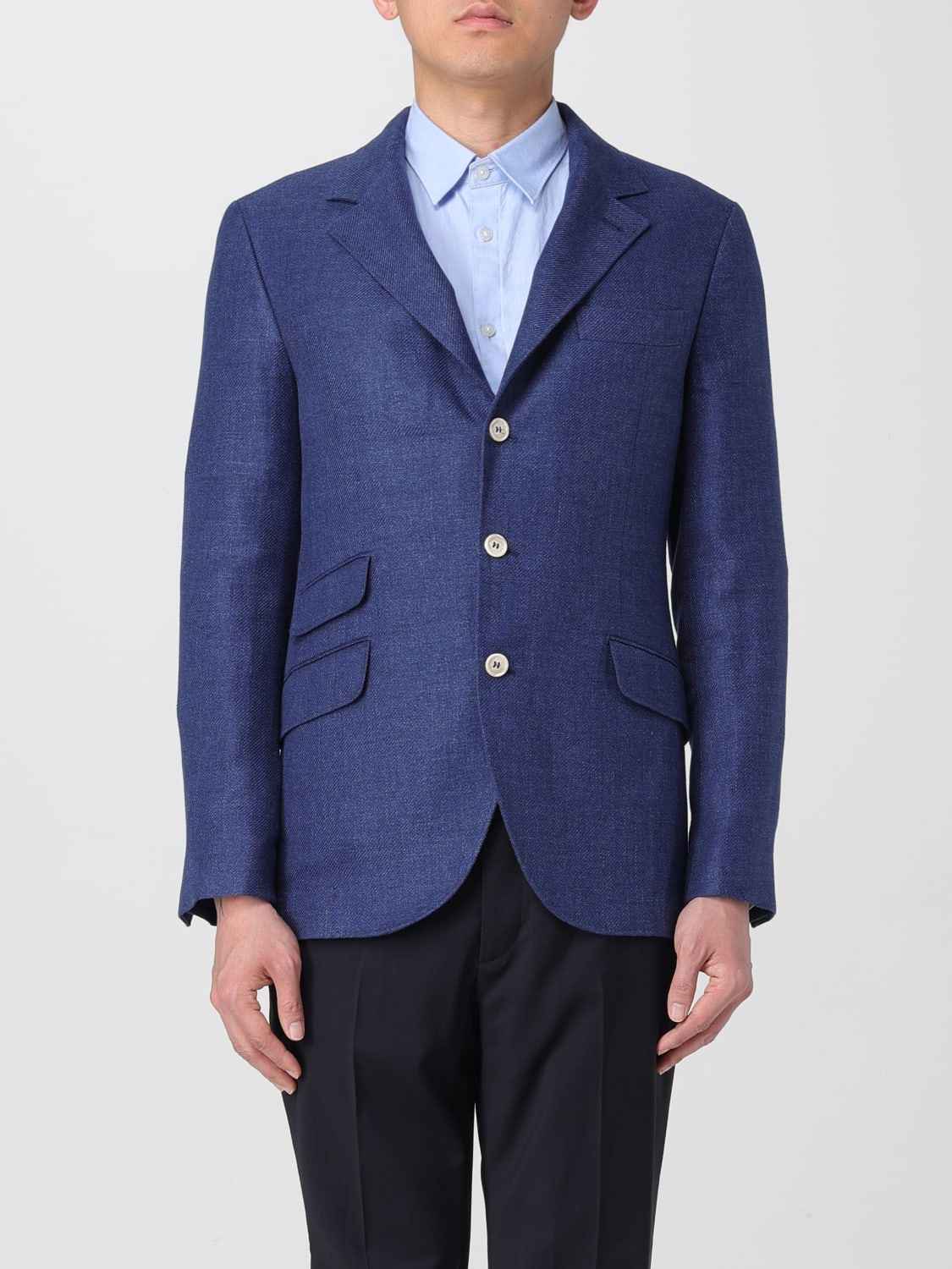BRUNELLO CUCINELLI MEN'S INDIGO LINEN WOOL BLEND BLAZER
