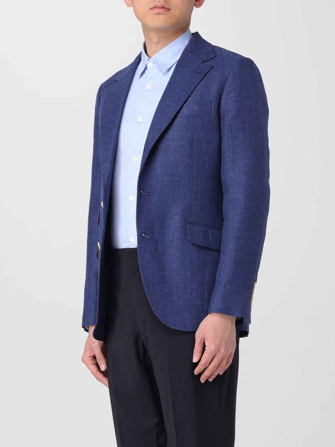 BRUNELLO CUCINELLI MEN'S INDIGO LINEN WOOL BLEND BLAZER
