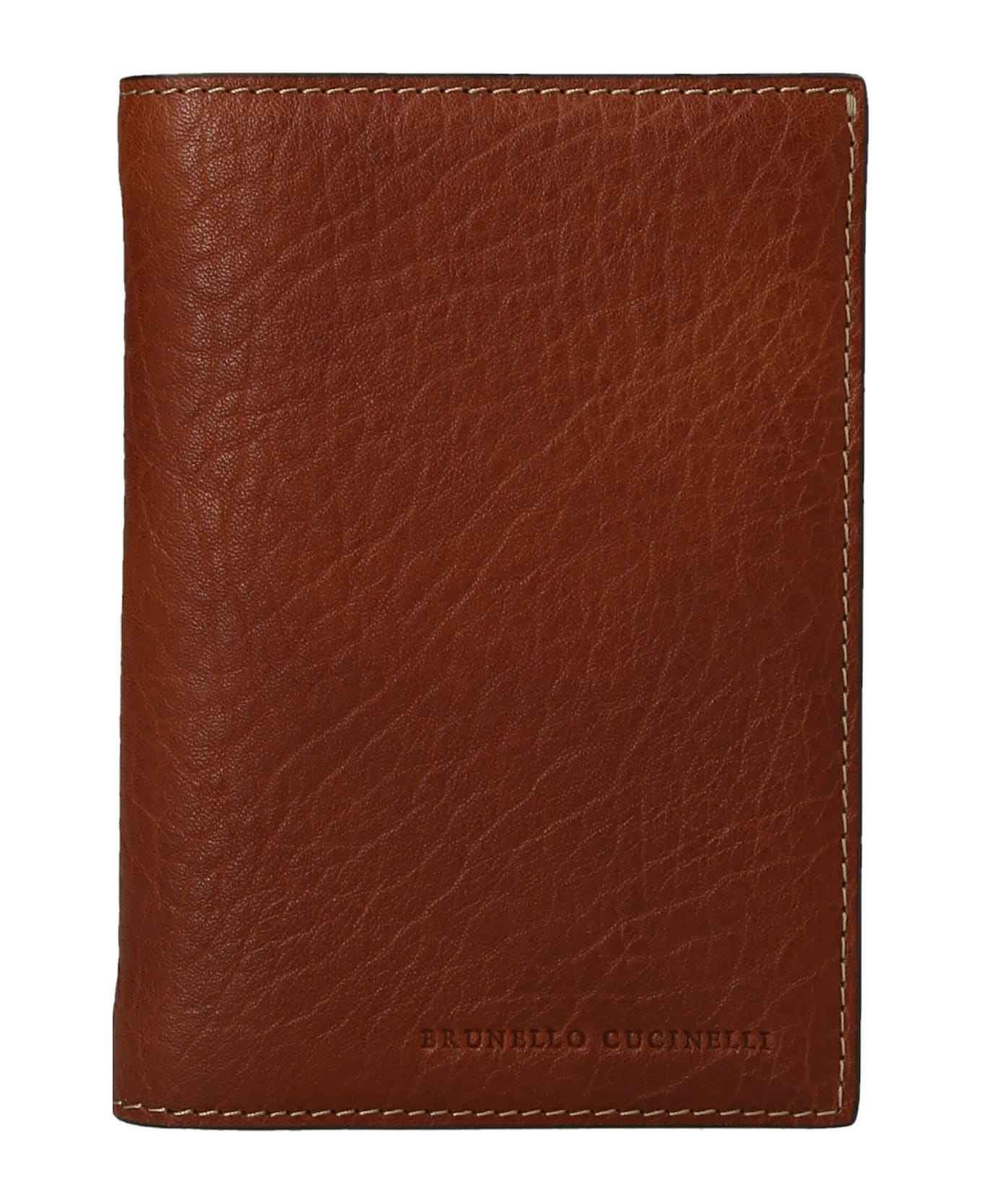 BRUNELLO CUCINELLI MEN'S COPPER LEATHER PASSPORT HOLDER