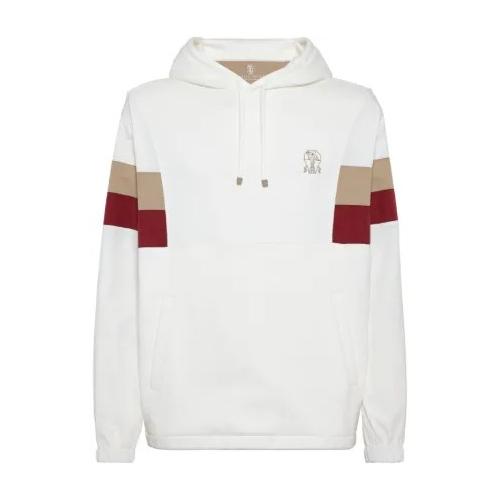 BRUNELLO CUCINELLI MEN'S OFF WHITE COLOR BLOCK HOODIE