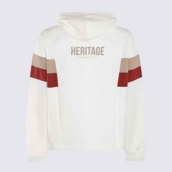 BRUNELLO CUCINELLI MEN'S OFF WHITE COLOR BLOCK HOODIE