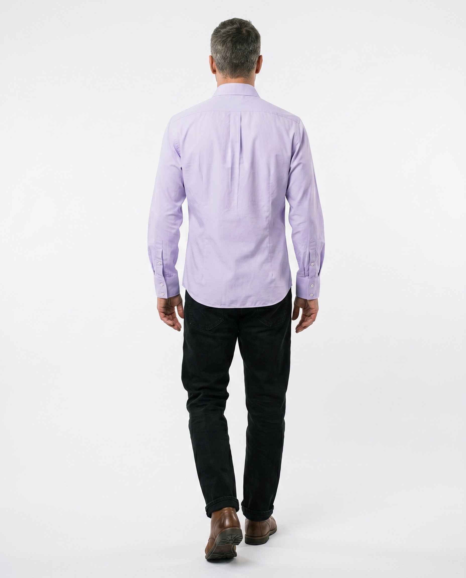BRUNELLO CUCINELLI MEN'S LAVENDER COTTON DRESS SHIRT