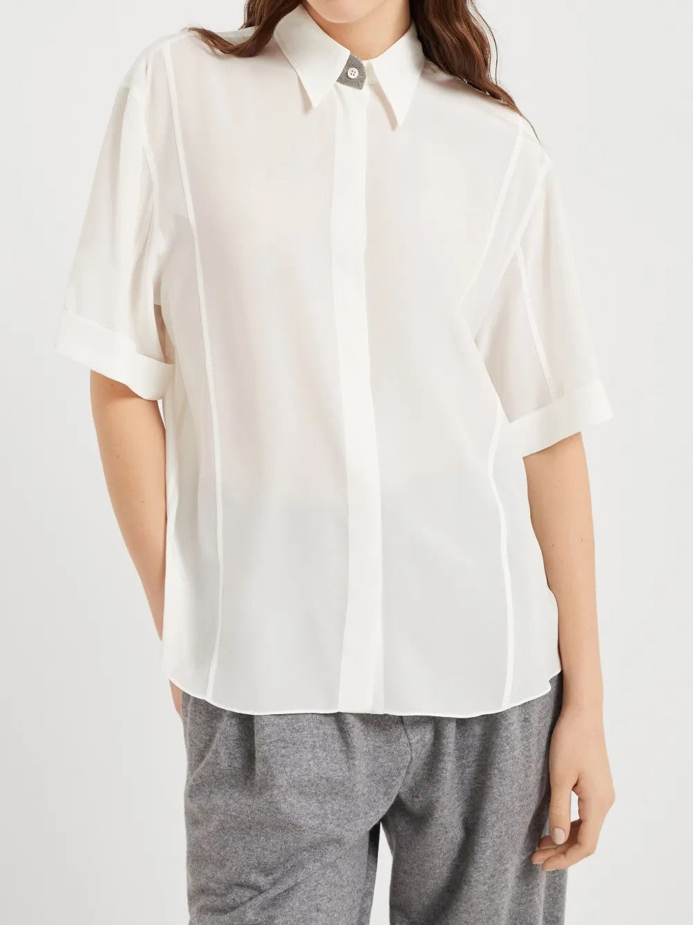BRUNELLO CUCINELLI WOMEN'S NATURALE SILK SHORT SLEEVE SHIRT