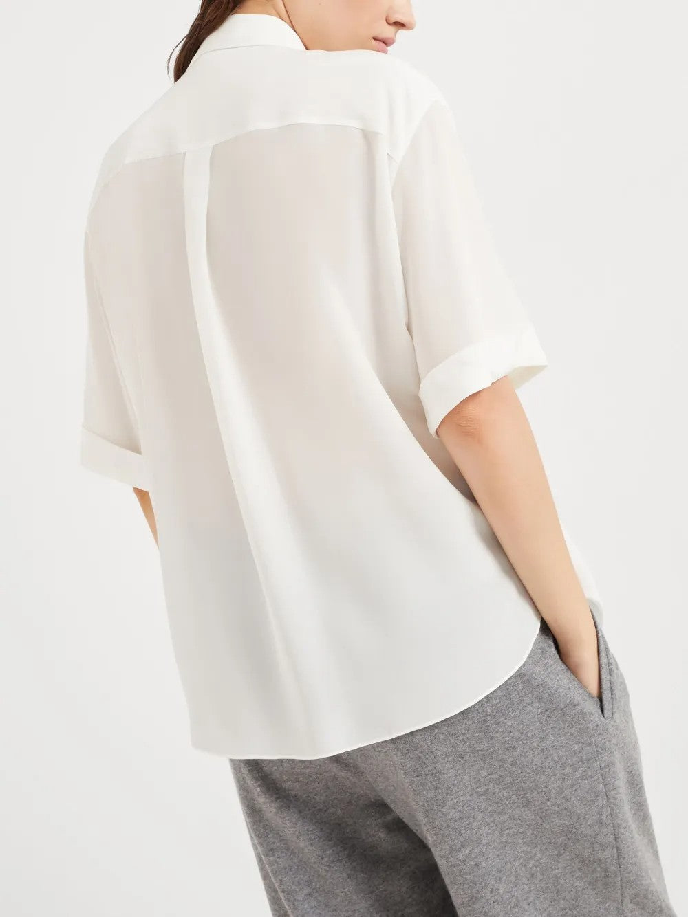 BRUNELLO CUCINELLI WOMEN'S NATURALE SILK SHORT SLEEVE SHIRT