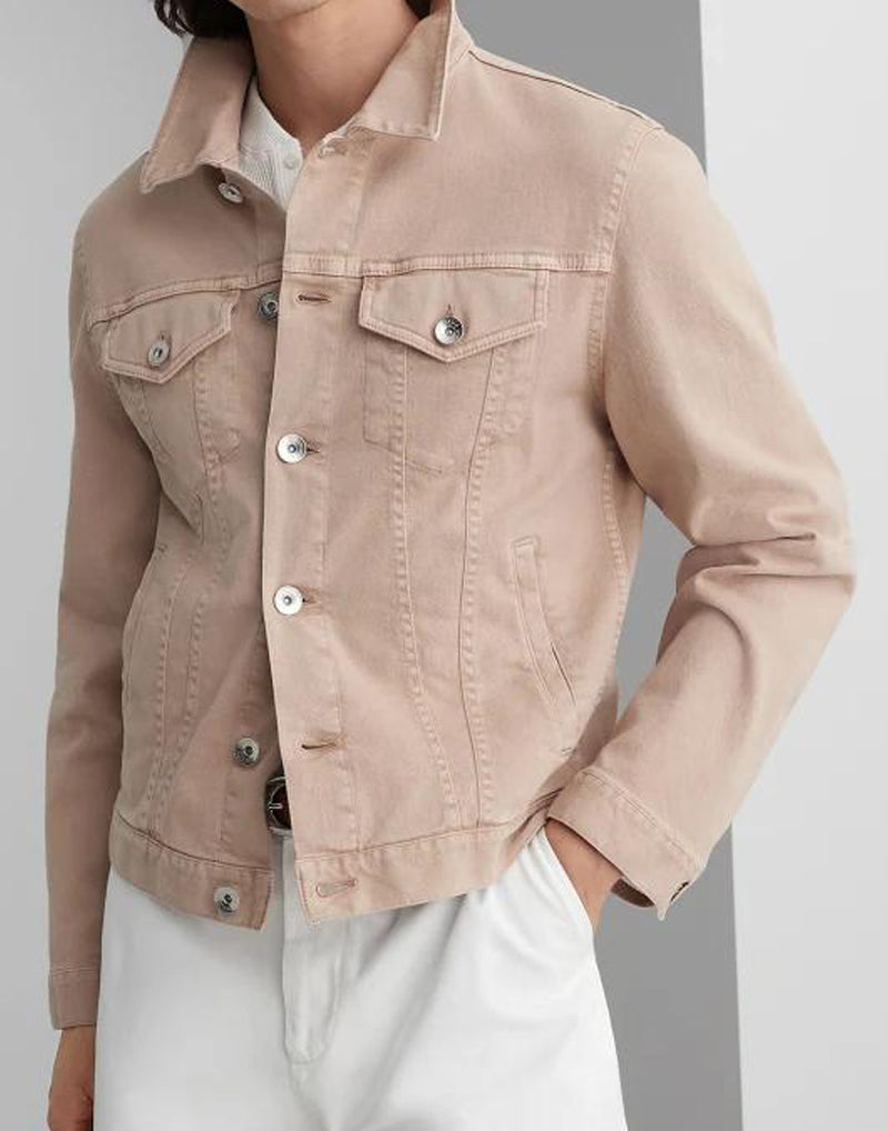 BRUNELLO CUCINELLI MEN'S BEIGE TAILORED DENIM JACKET