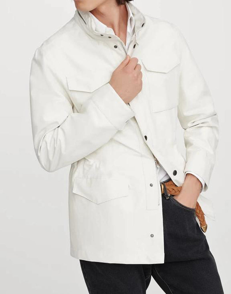 BRUNELLO CUCINELLI MEN'S OFF WHITE LINEN SILK JACKET