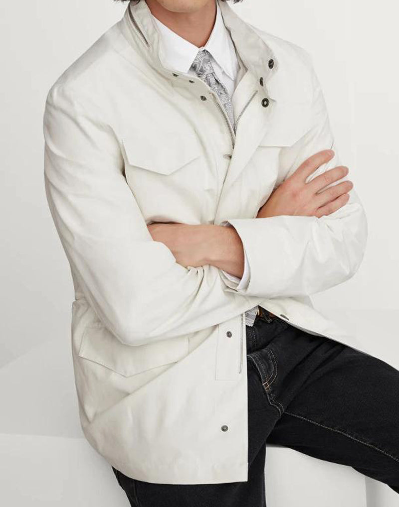 BRUNELLO CUCINELLI MEN'S OFF WHITE LINEN SILK JACKET