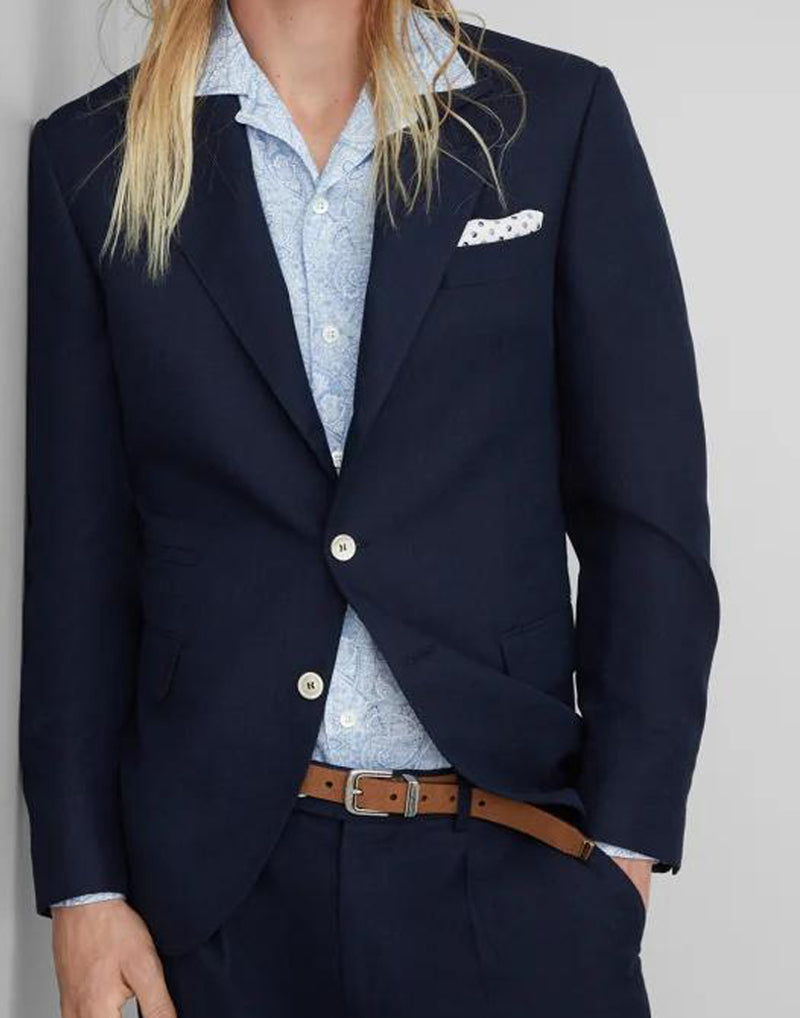 BRUNELLO CUCINELLI MEN'S NAVY WOOL TAILORED BLAZER