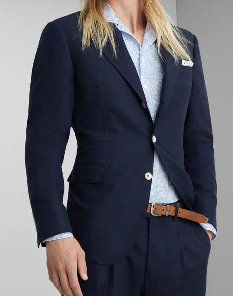 BRUNELLO CUCINELLI MEN'S NAVY WOOL TAILORED BLAZER