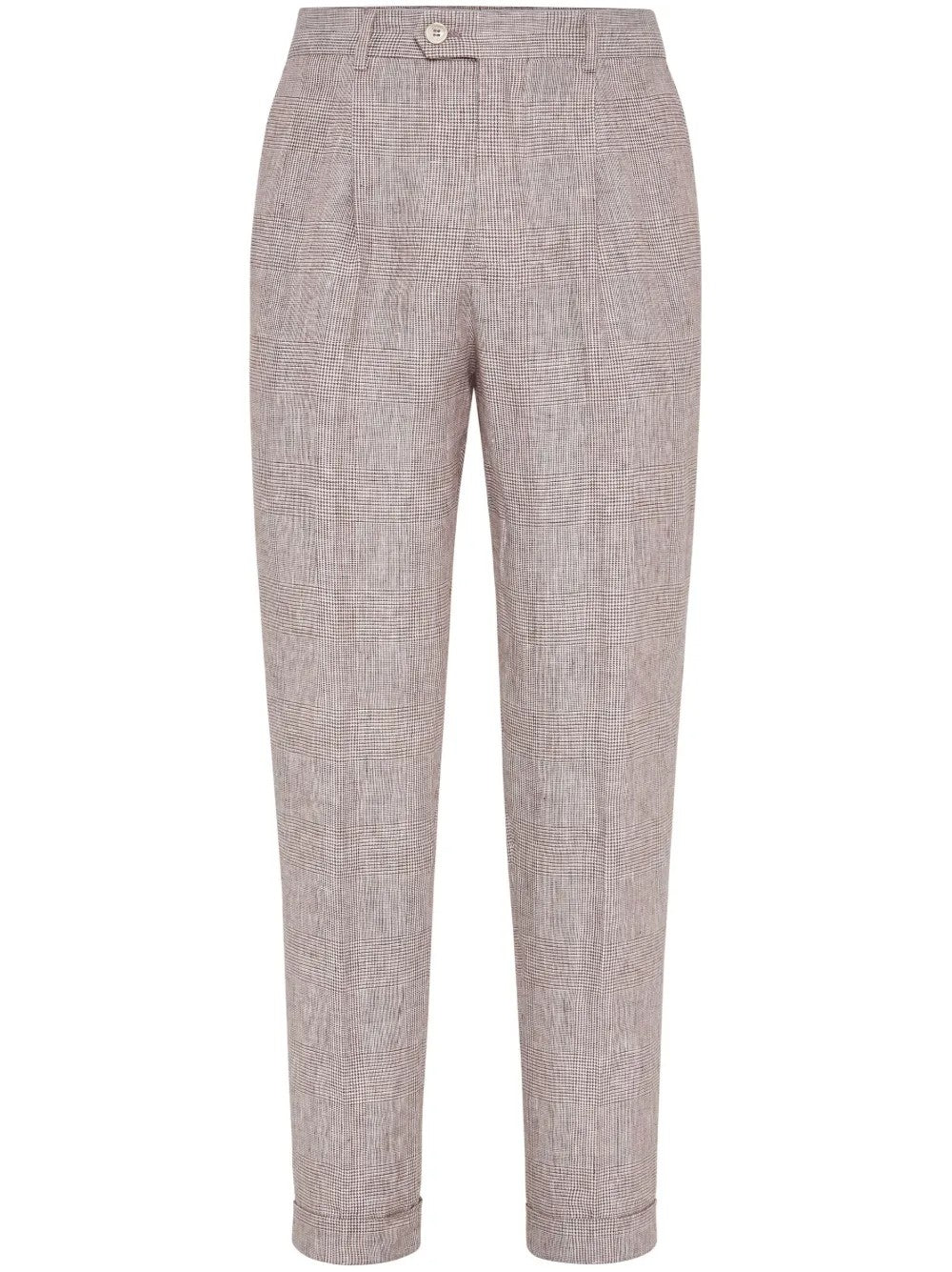 BRUNELLO CUCINELLI MEN'S LIGHT GREY LINEN TAPERED TROUSERS