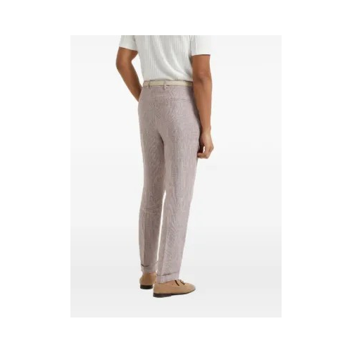 BRUNELLO CUCINELLI MEN'S LIGHT GREY LINEN TAPERED TROUSERS