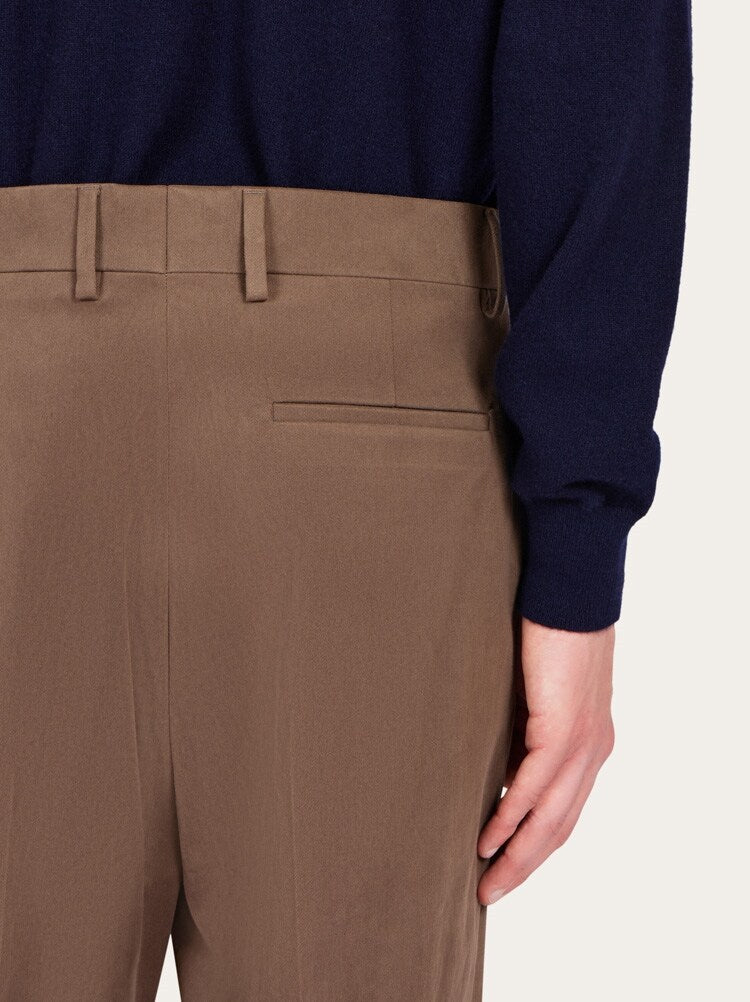FERRAGAMO MEN'S BROWN TAILORED COTTON TROUSERS