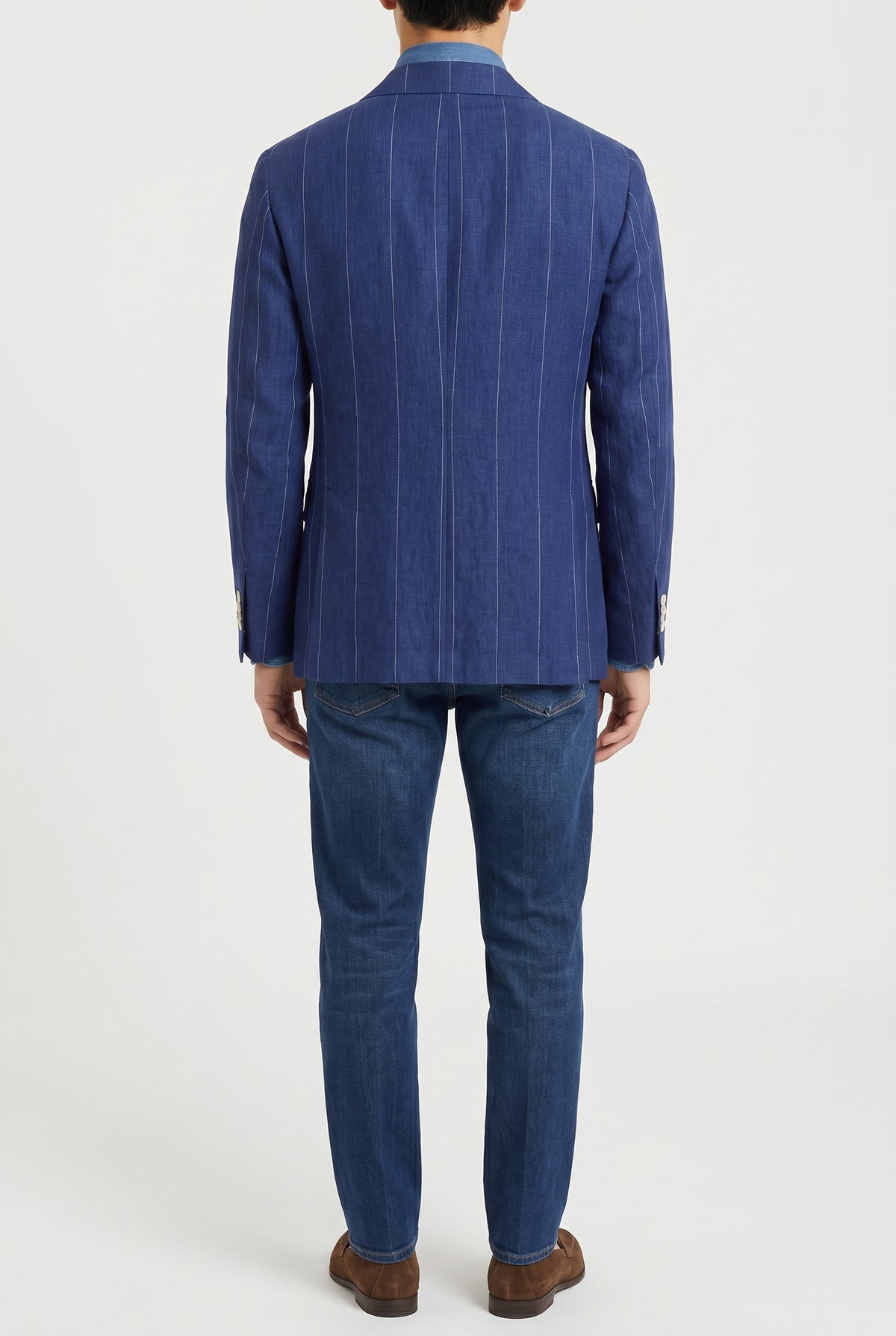BRUNELLO CUCINELLI MEN'S BLUE LINEN TAILORED BLAZER
