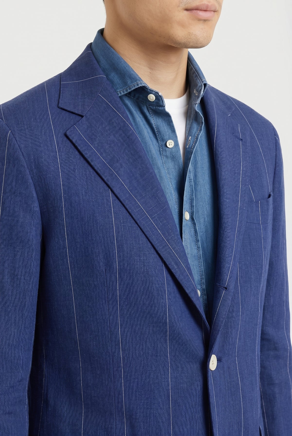 BRUNELLO CUCINELLI MEN'S BLUE LINEN TAILORED BLAZER