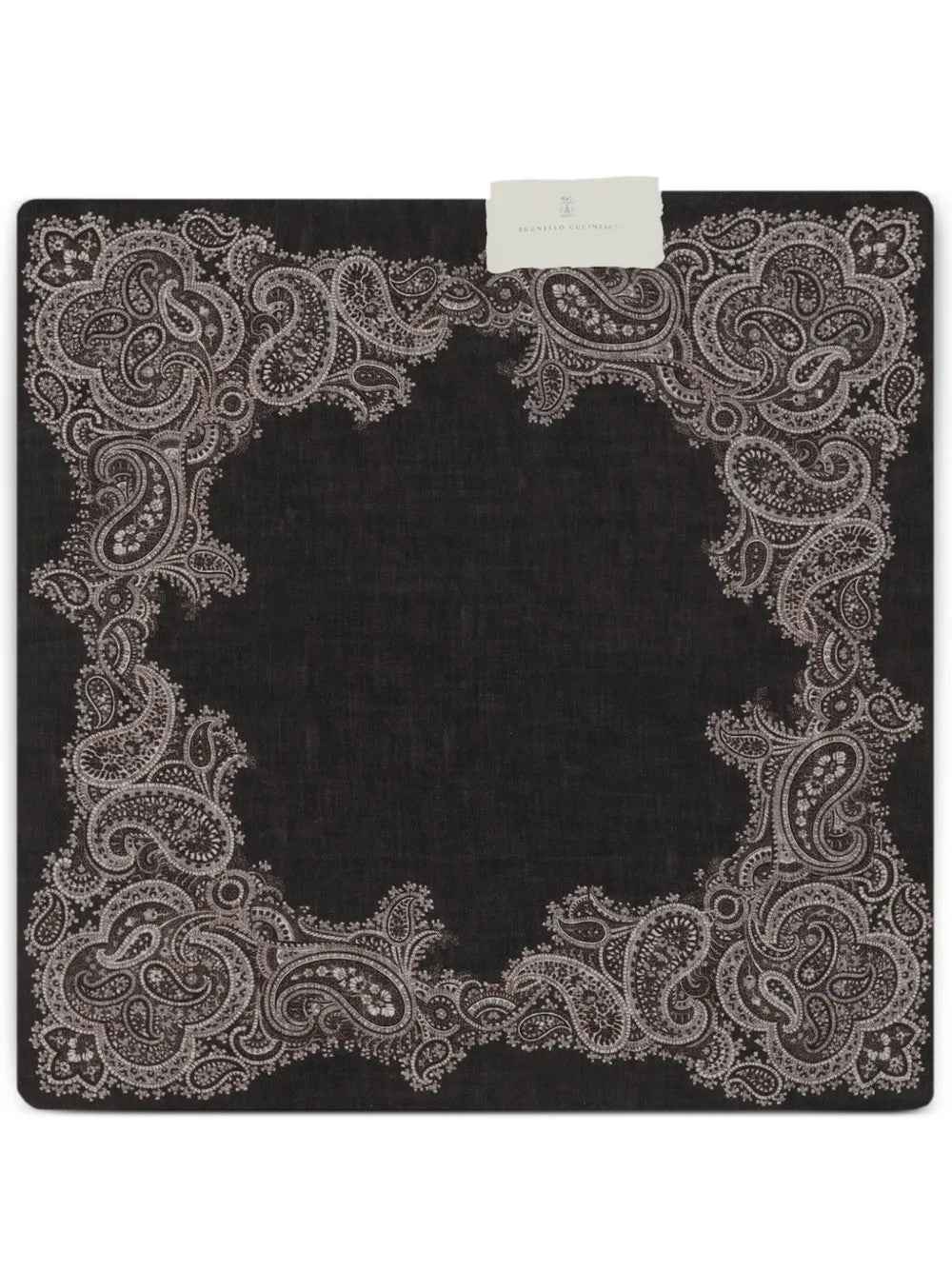 BRUNELLO CUCINELLI MEN'S BLACK SILK PAISLEY POCKET SQUARE