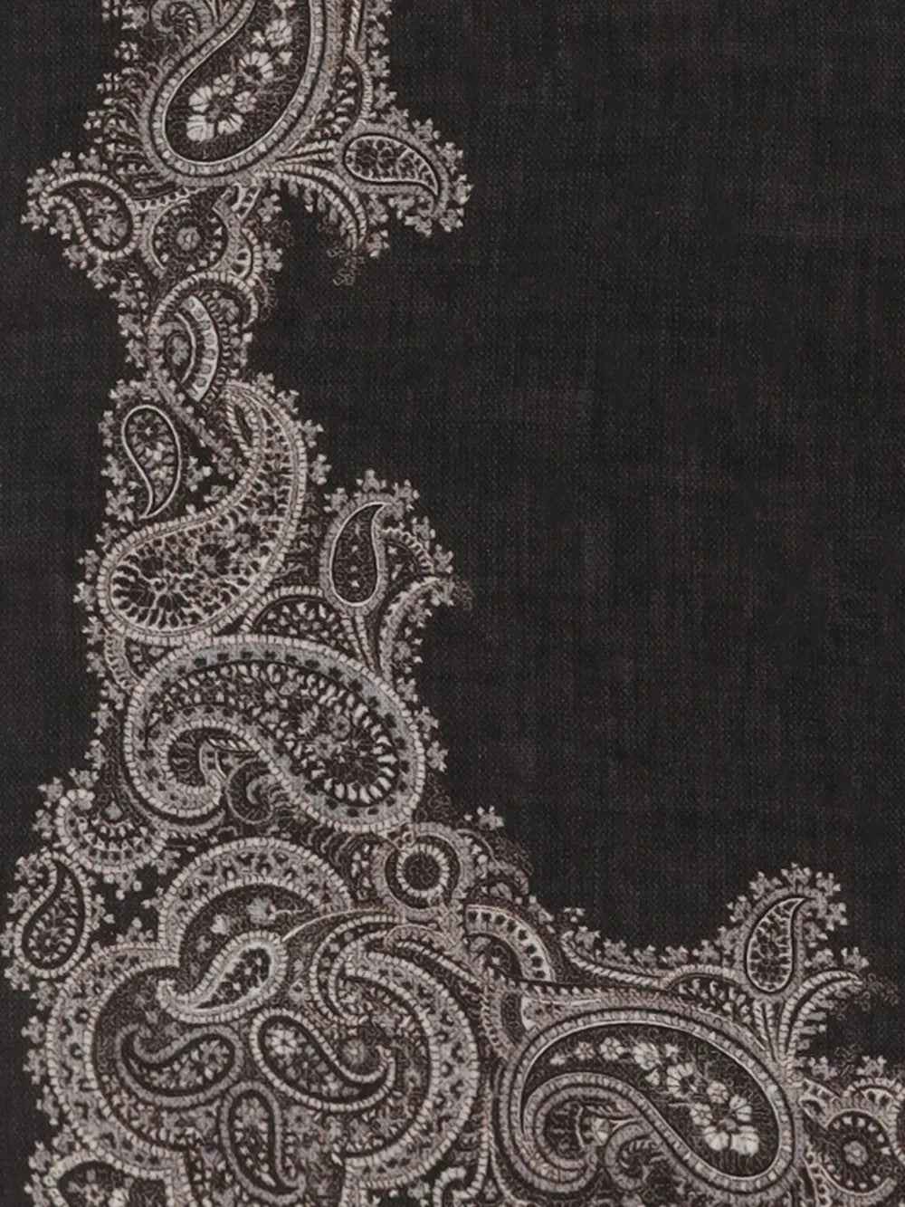 BRUNELLO CUCINELLI MEN'S BLACK SILK PAISLEY POCKET SQUARE