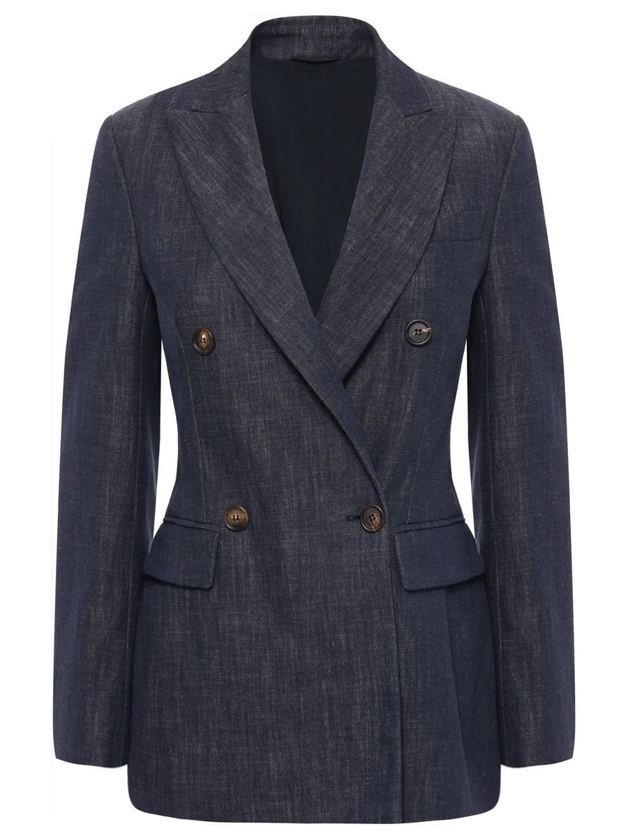 BRUNELLO CUCINELLI WOMEN'S DARK BLUE DOUBLE BREASTED BLAZER