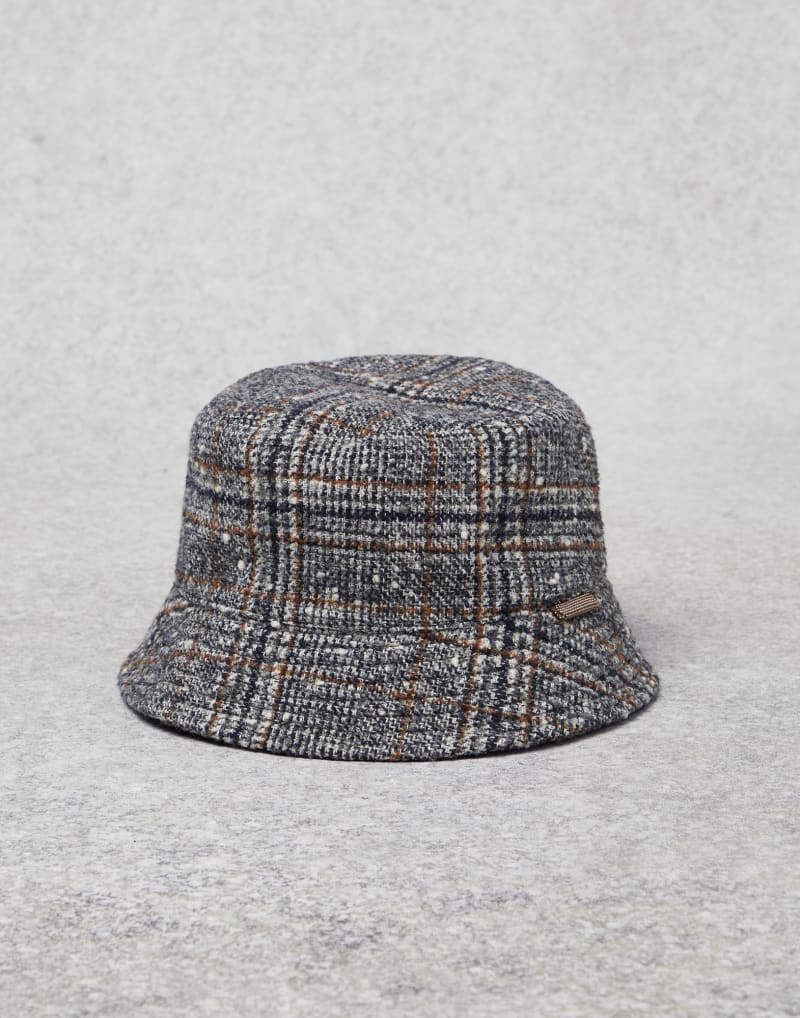 BRUNELLO CUCINELLI WOMEN'S GREY WOOL PLAID BUCKET HAT