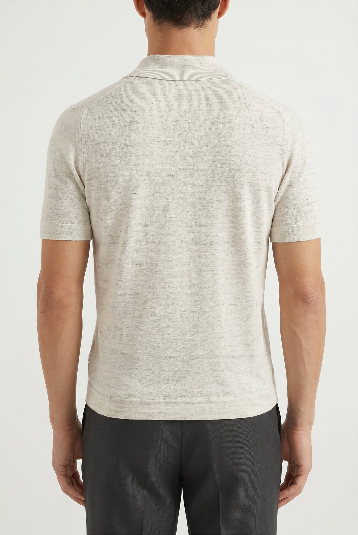 BRUNELLO CUCINELLI MEN'S LIGHT BEIGE LINEN BLEND POLO