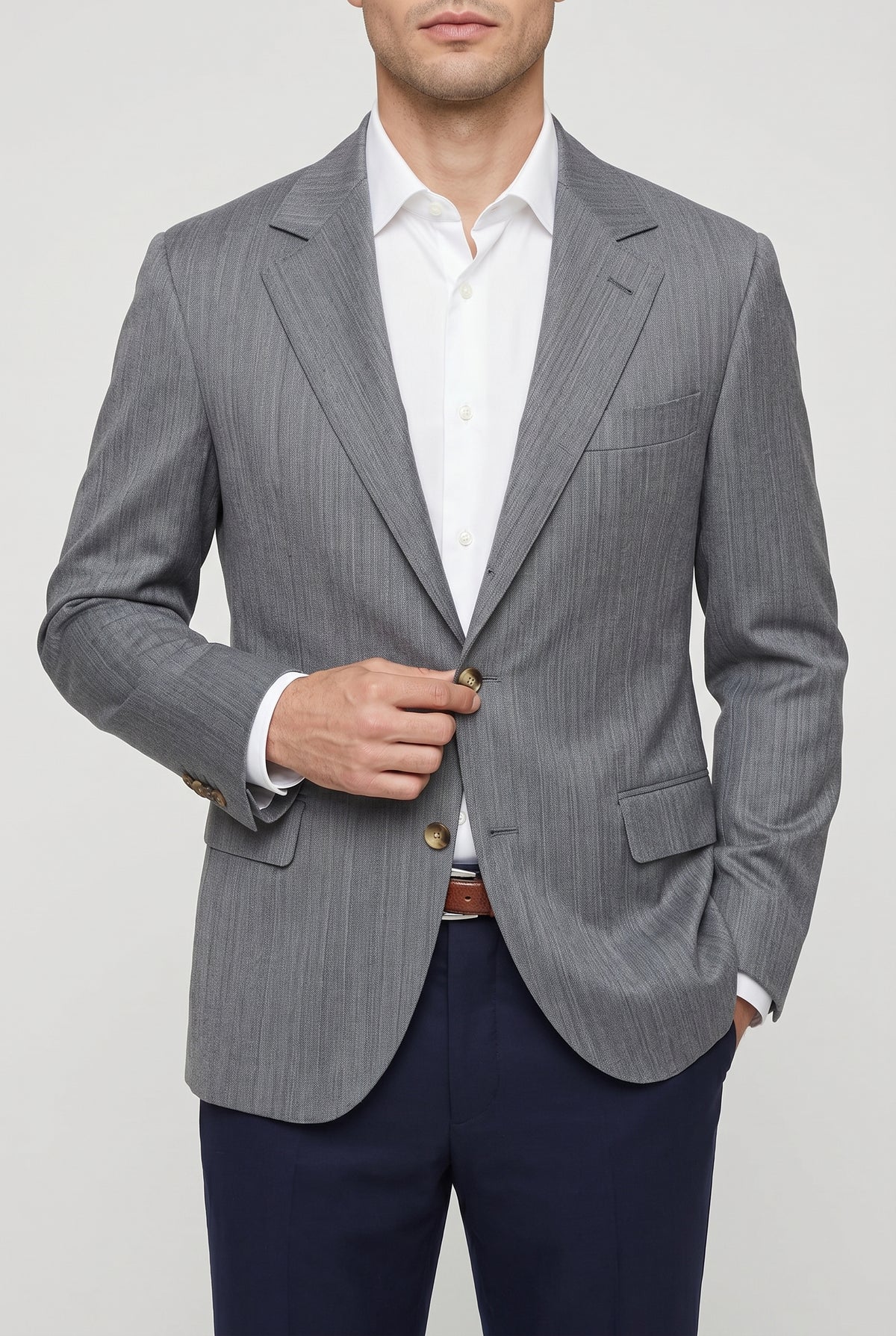 BRUNELLO CUCINELLI MEN'S GREY WOOL TAILORED BLAZER