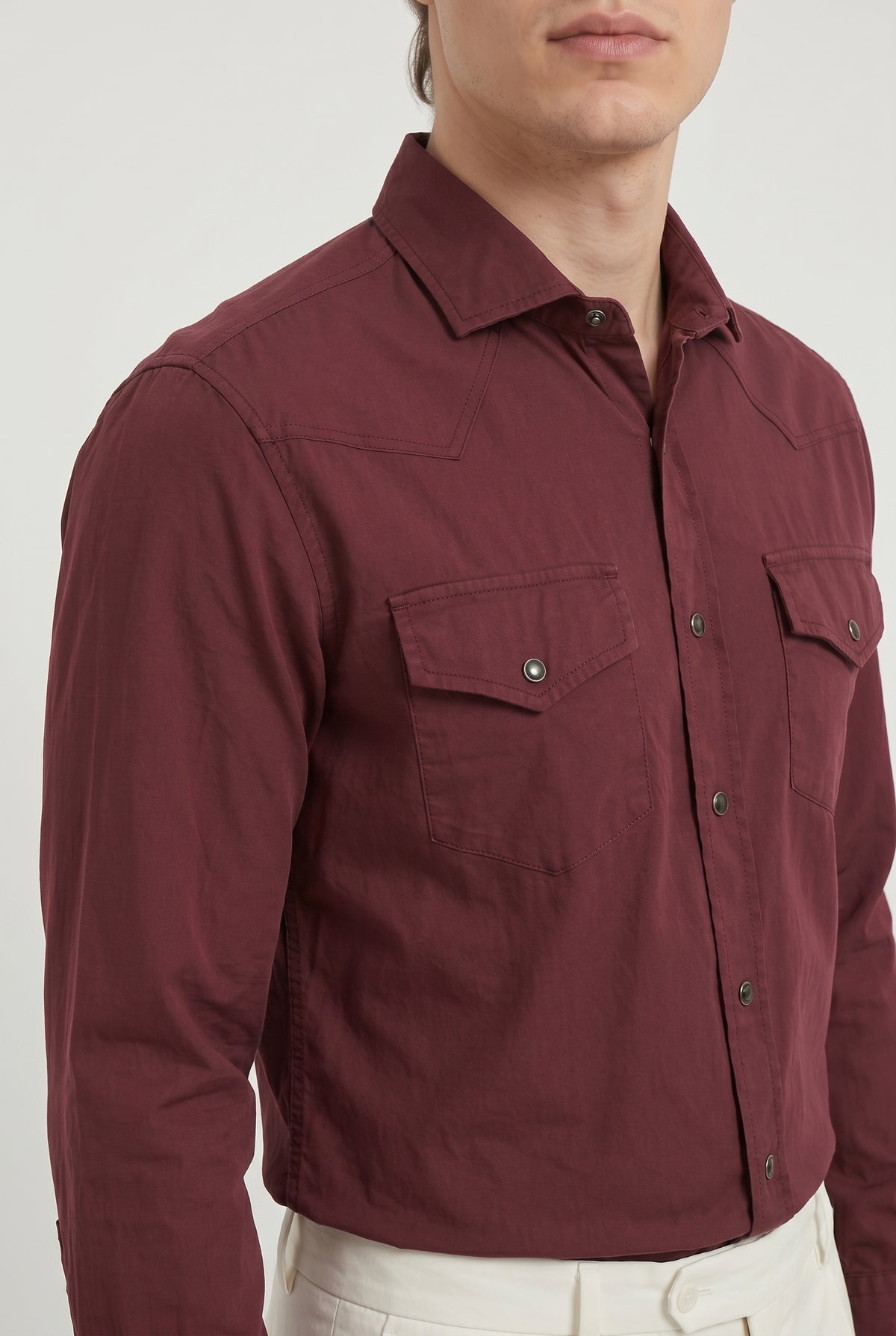 BRUNELLO CUCINELLI MEN'S DARK RED CASUAL SHIRT