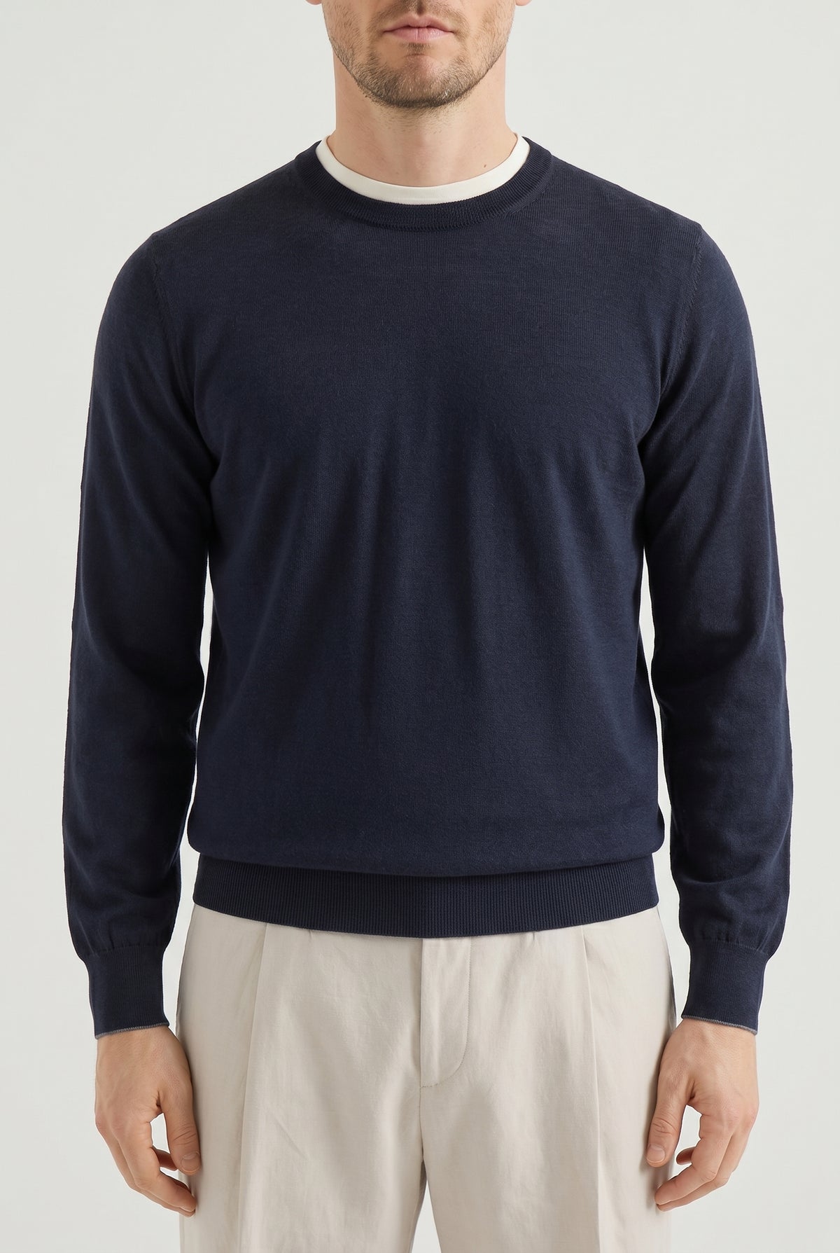 BRUNELLO CUCINELLI MEN'S NAVY WOOL CREWNECK SWEATER