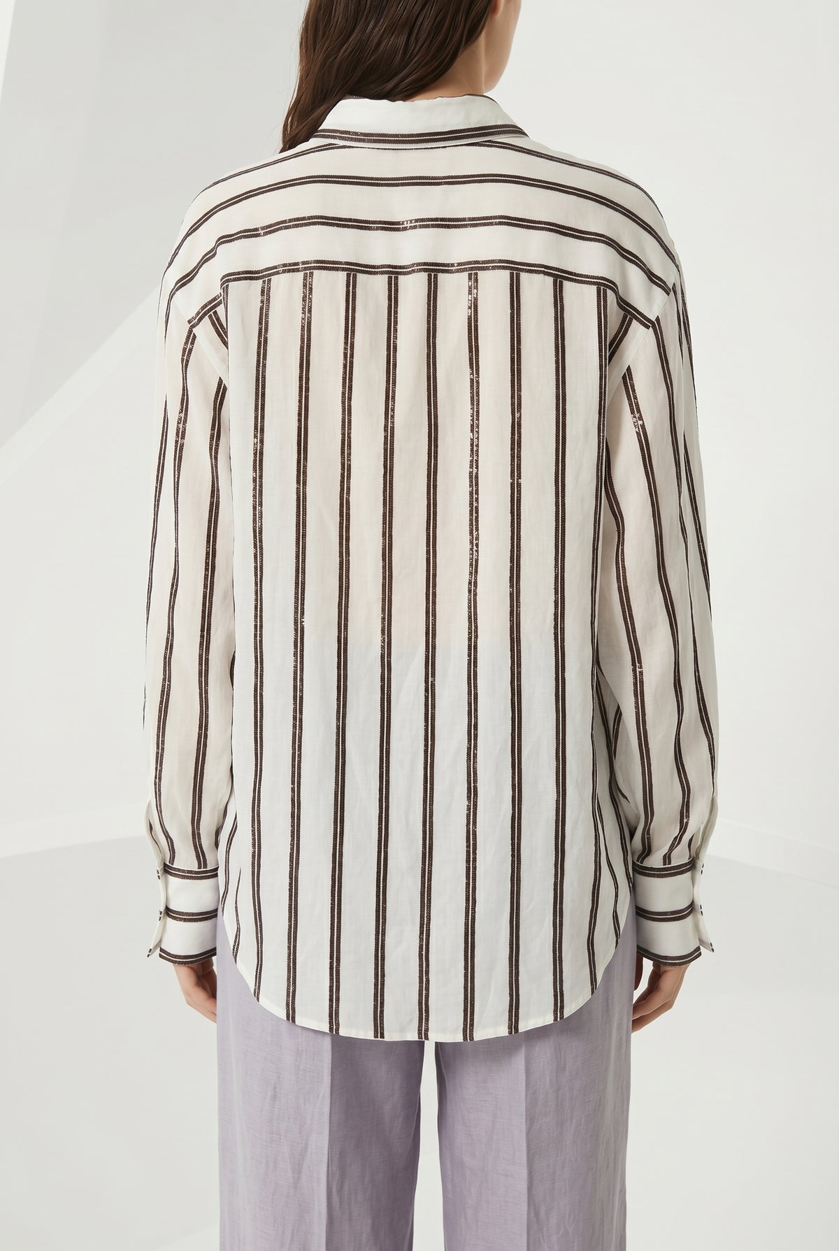 BRUNELLO CUCINELLI WOMEN'S WHITE STRIPED RELAXED SHIRT
