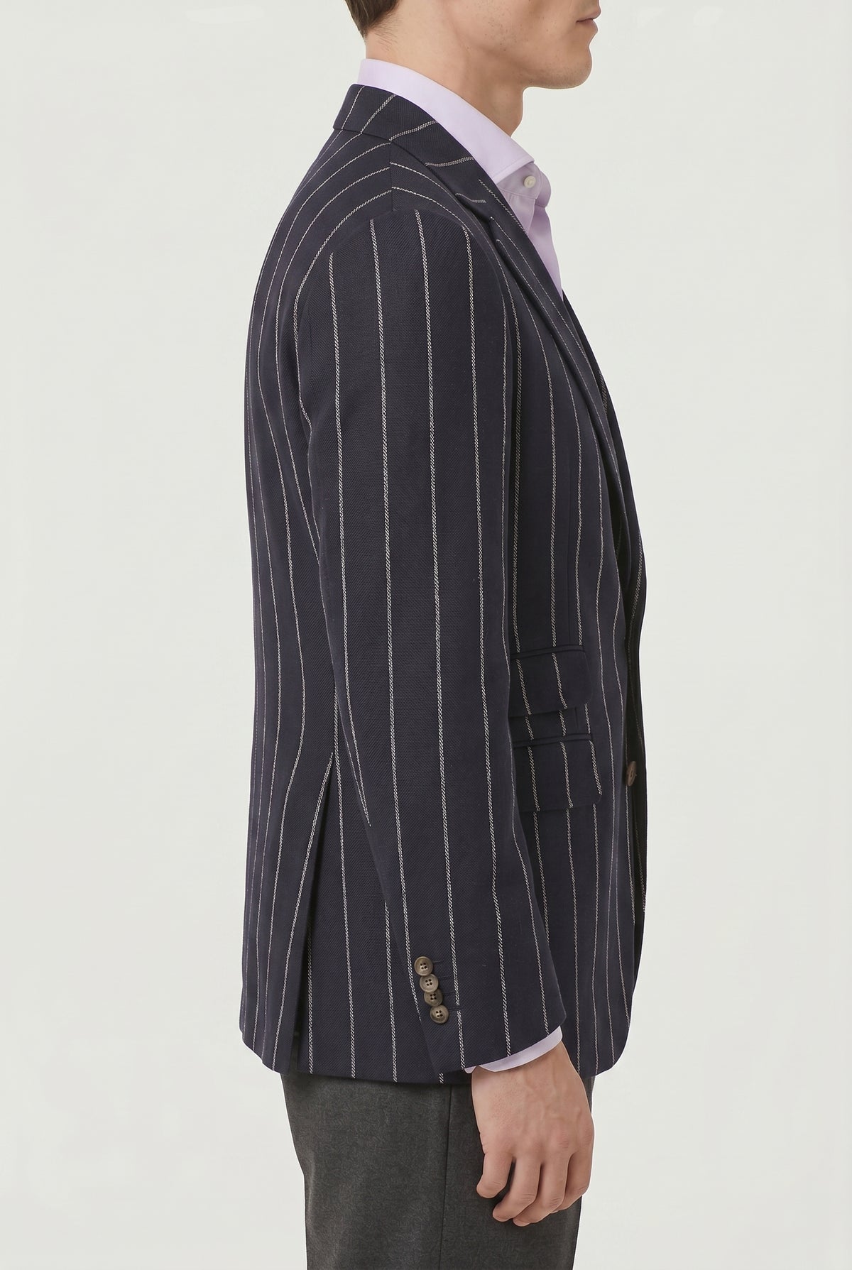 BRUNELLO CUCINELLI MEN'S NAVY STRIPED TAILORED BLAZER
