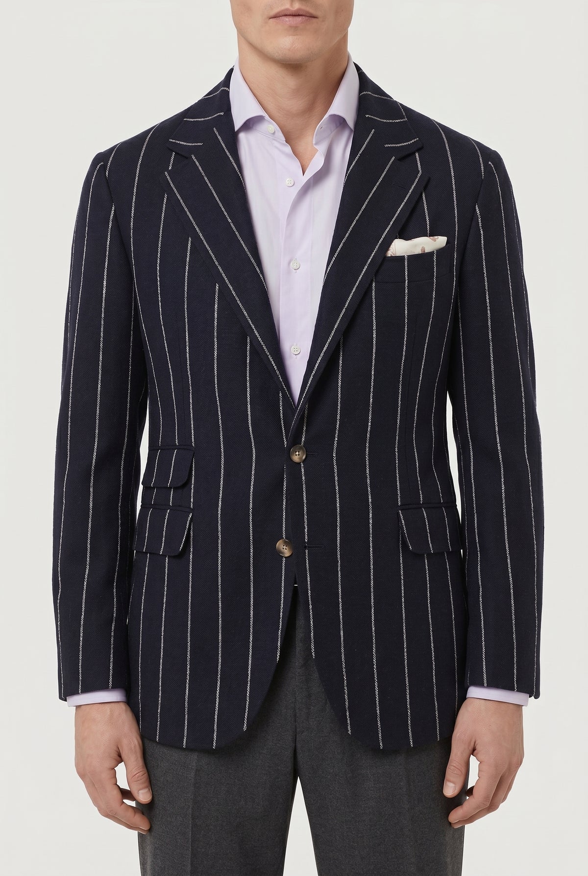 BRUNELLO CUCINELLI MEN'S NAVY STRIPED TAILORED BLAZER