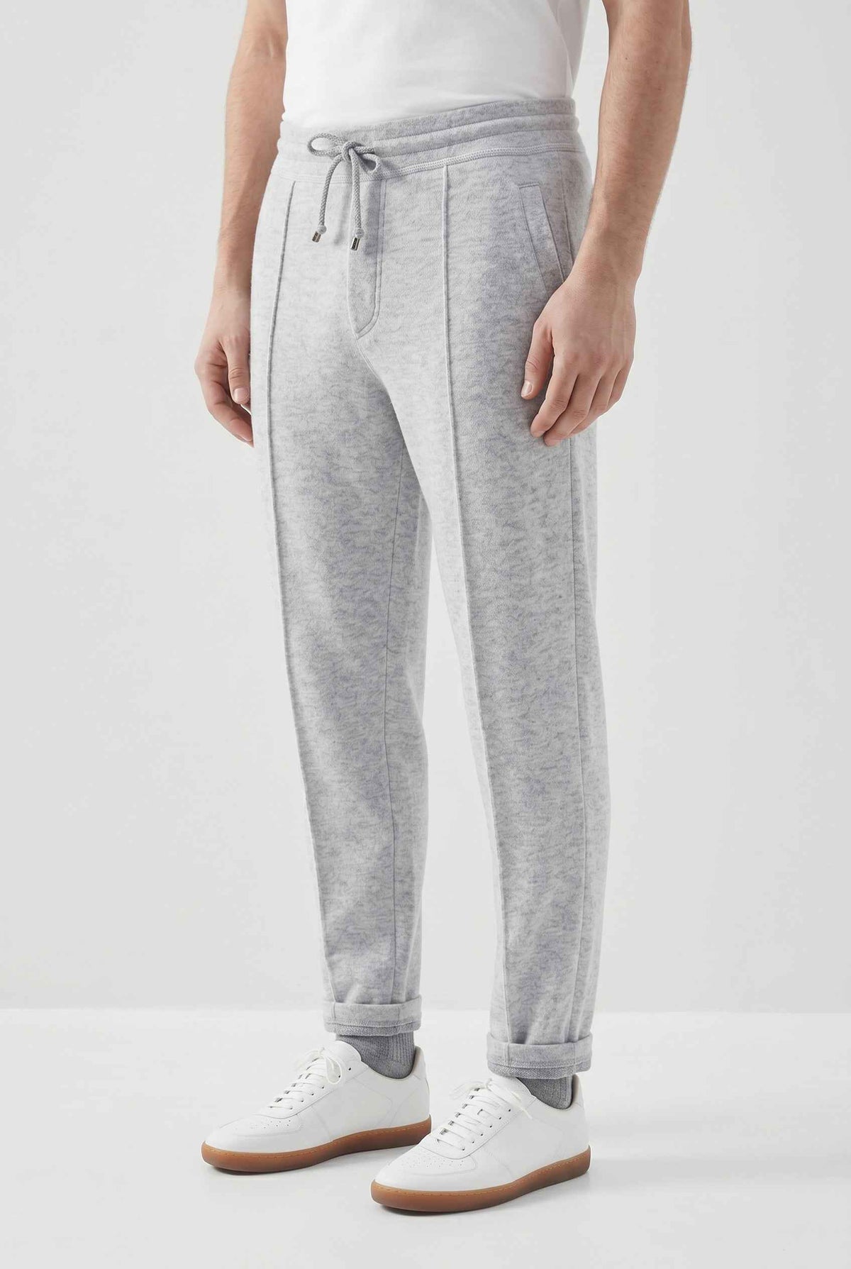 BRUNELLO CUCINELLI MEN'S LIGHT GREY WOOL JOGGER TROUSERS