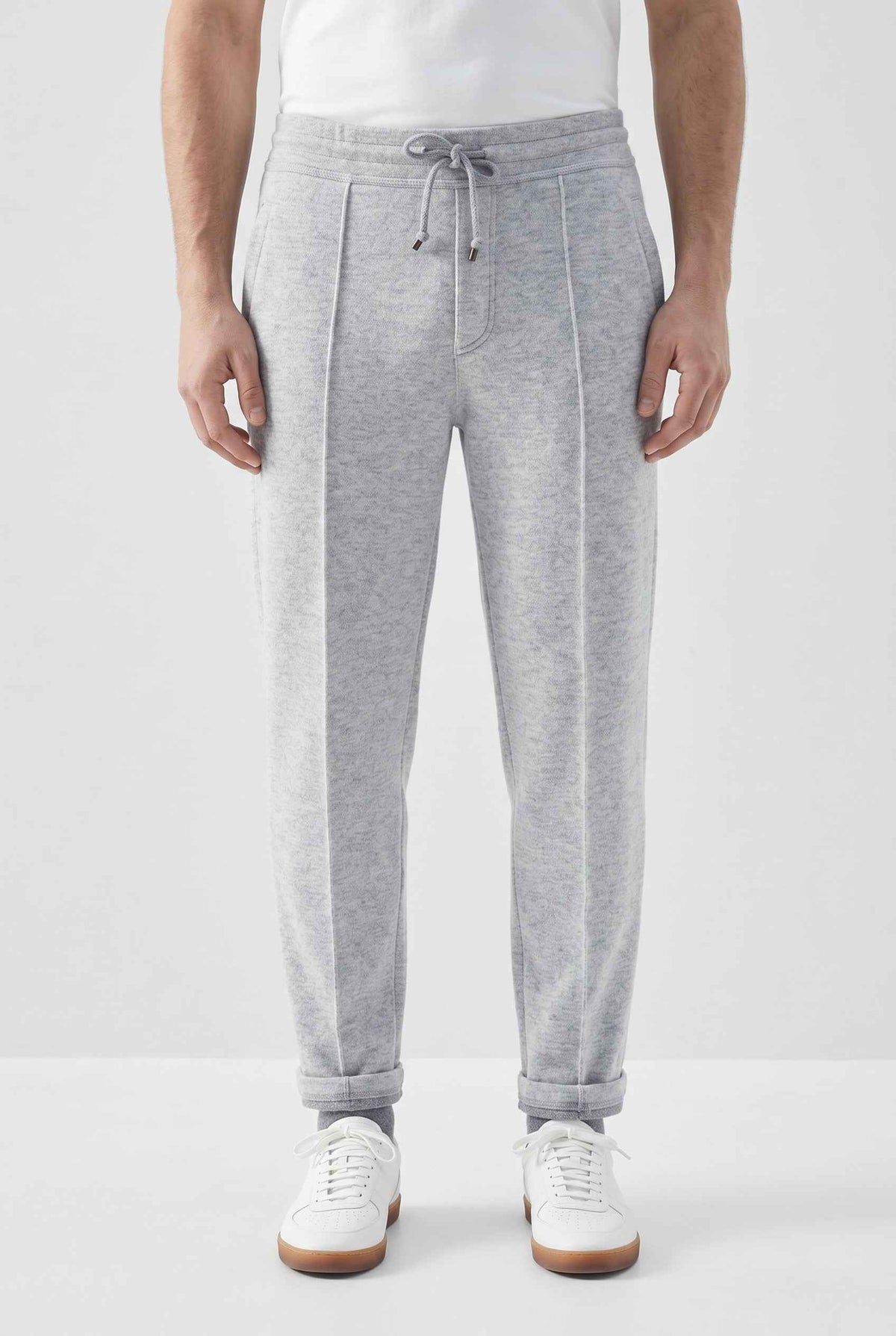 BRUNELLO CUCINELLI MEN'S LIGHT GREY WOOL JOGGER TROUSERS