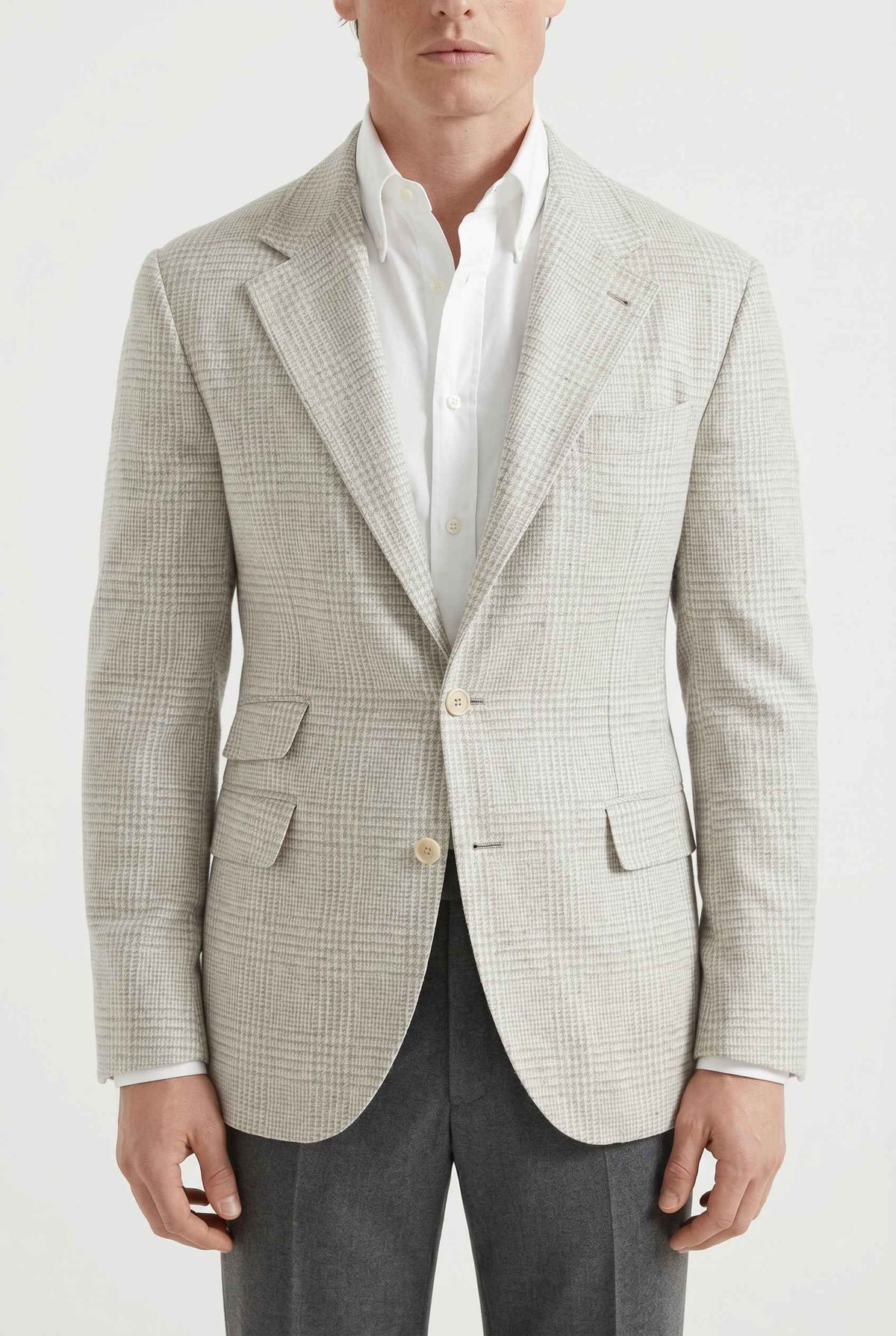 BRUNELLO CUCINELLI MEN'S LIGHT GREY WOOL SILK BLAZER