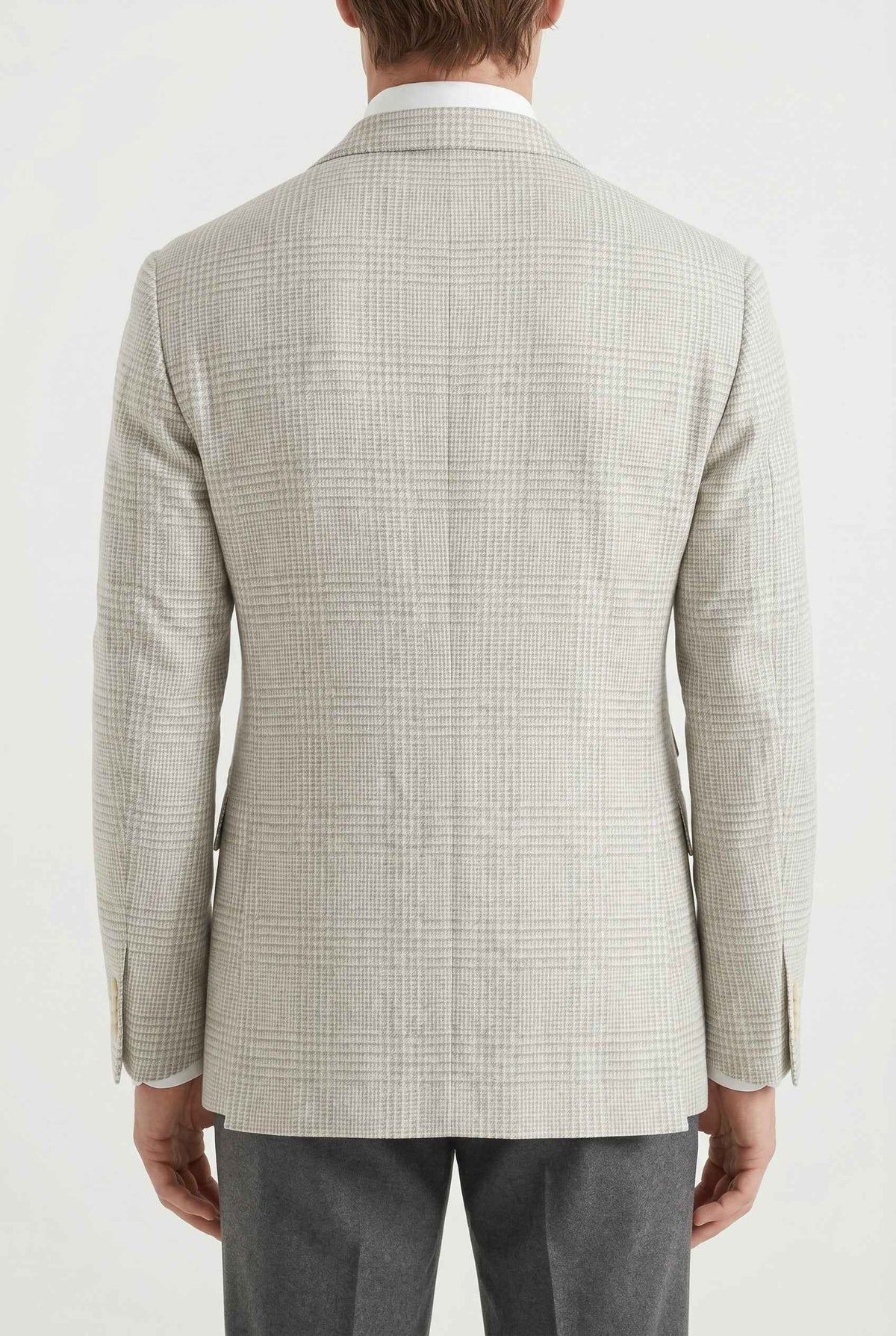 BRUNELLO CUCINELLI MEN'S LIGHT GREY WOOL SILK BLAZER