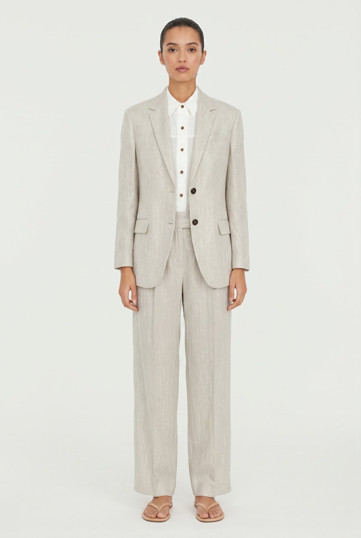 BRUNELLO CUCINELLI WOMEN'S LIGHT BEIGE LINEN SUIT