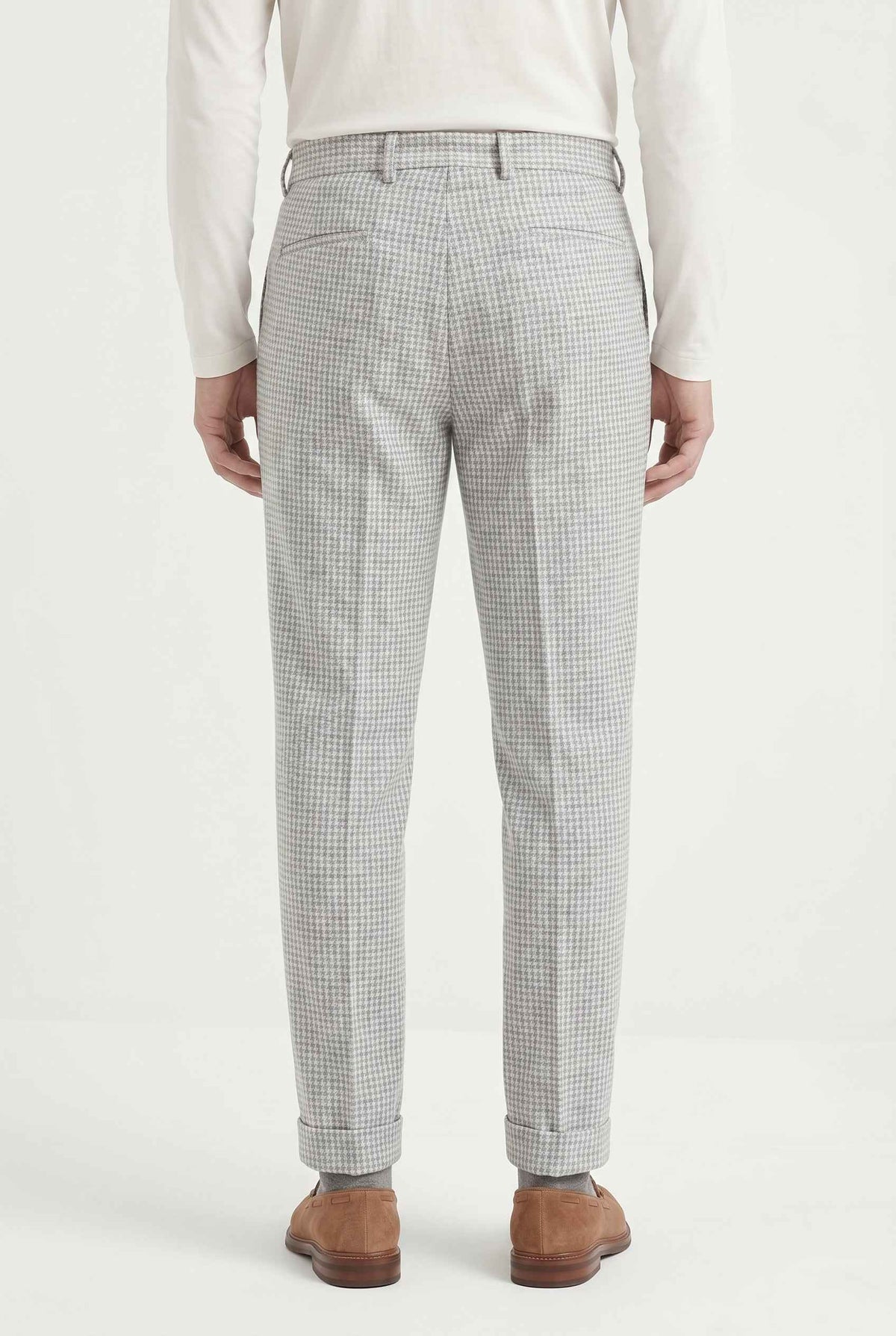 BRUNELLO CUCINELLI MEN'S LIGHT GREY WOOL BLEND TROUSERS