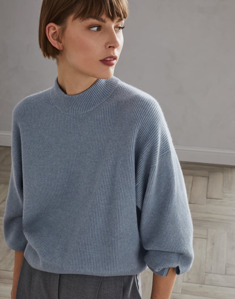 BRUNELLO CUCINELLI WOMEN'S ARCTIC WOOL RIBBED MOCK NECK SWEATER