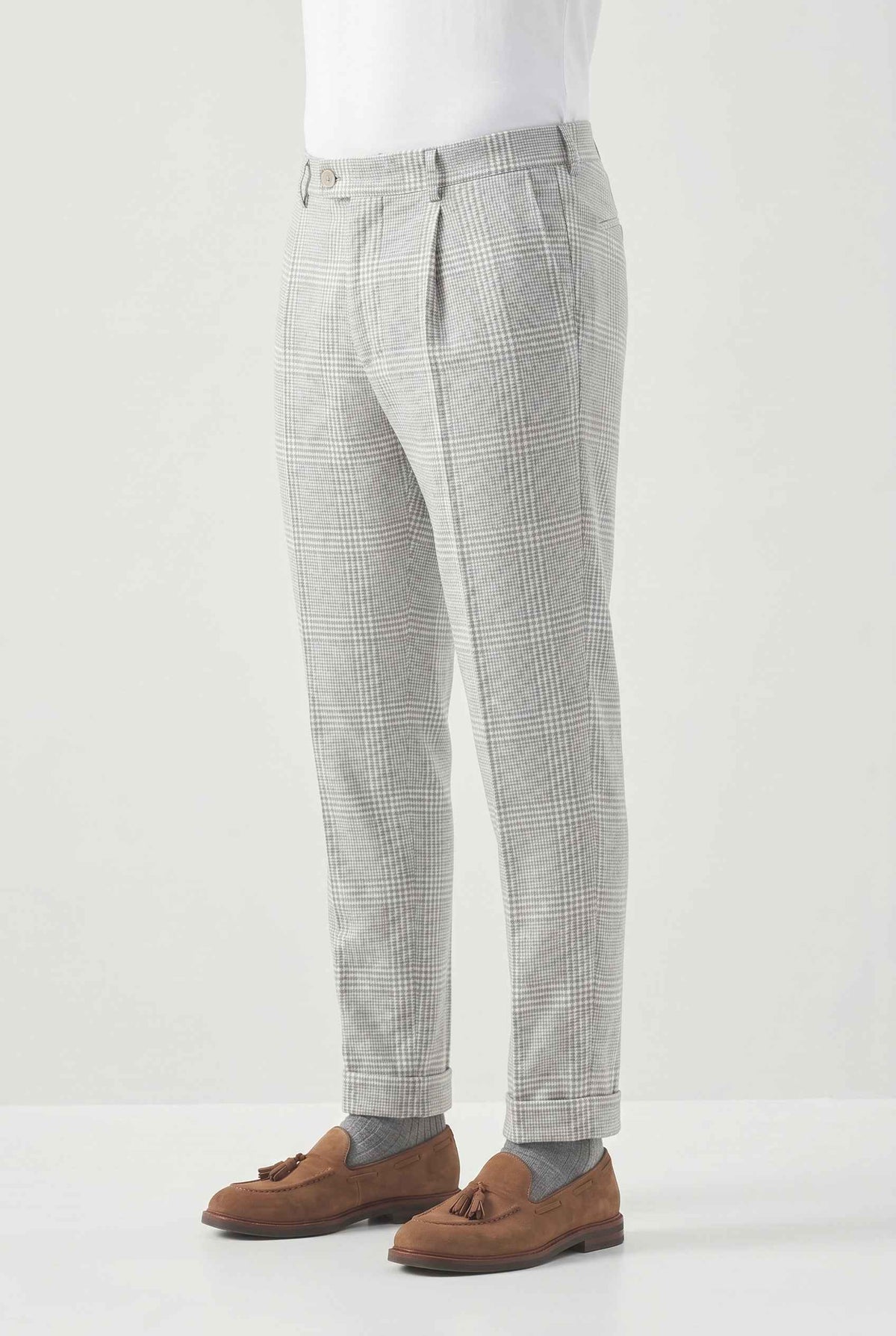 BRUNELLO CUCINELLI MEN'S LIGHT GREY WOOL TROUSERS
